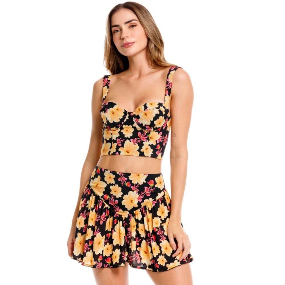Agua Bendita Violet Lupe Dawn Skirt & Crop Top Set in Women's Medium: NEW w Tag